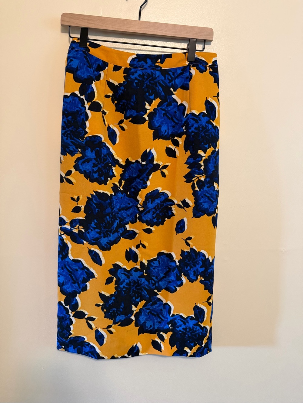 Who What Wear Yellow Pencil Skirt with Blue Floral Print